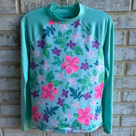 Lands' End Long Sleeve Floral Print Swim Shirt Girl's Size XL (14-16). - Picture 1 of 7